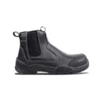 Wright-Onyx Black 4 | Securadeal Black Mid cut Work Boot in Dark Gray Leather with Elastic Side Panel and Pull Tabs Brand Wright on Toe Cap