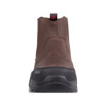 Wright-Onyx Brown 5 | Securadeal Back View of a Brown Leather Boot with a Black Rugged Sole and Pull tab Featuring a Red w Mark