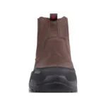 Wright-Onyx Brown 5 | Securadeal Back View of a Brown Leather Boot with a Black Rugged Sole and Pull tab Featuring a Red w Mark