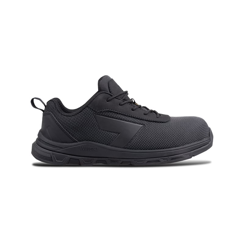 Wright-PU Tek Sneaker 4 | Securadeal Black running shoe with dotted mesh upper and a large V-shaped side panel.