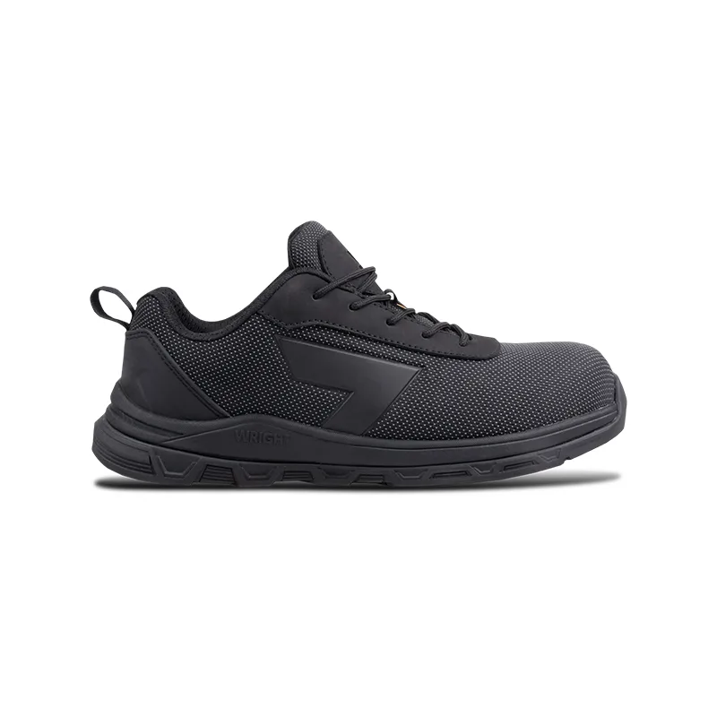 Black Running Shoe with Dotted Mesh Upper and a Large V shaped Side Panel