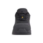 Front View of a Dark Gray Athletic Sneaker with Laces and a Dotted Knit Upper