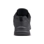 Rear View of a Dark Gray Athletic Sneaker with a Padded Collar and Textured Upper on a White Background