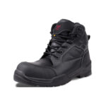 Wright-Sierra Black 2 | Securadeal Black Safety Boot with Reinforced Toe and Rugged Sole White Stitching and Laces Up to the Ankle