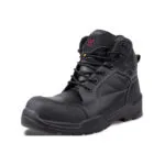 Wright-Sierra Black 2 | Securadeal Black Safety Boot with Reinforced Toe and Rugged Sole White Stitching and Laces Up to the Ankle