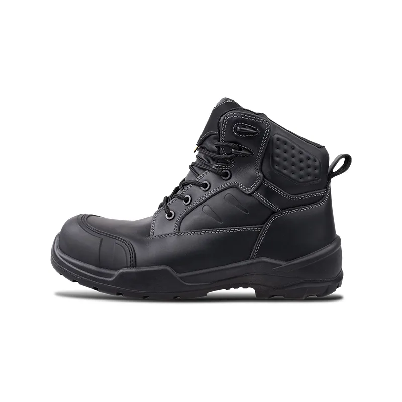 Black Rugged Safety Boot with Padded Ankle Laces and Heavy Tread Outsole