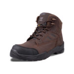 Wright-Sierra Brown 2 | Securadeal Brown Leather Safety Boot with Reinforced Toe Cap and Rugged Black Sole Shown at a Slight Angle