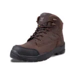 Wright-Sierra Brown 2 | Securadeal Brown Leather Safety Boot with Reinforced Toe Cap and Rugged Black Sole Shown at a Slight Angle