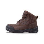 Wright-Sierra Brown 3 | Securadeal Brown Rugged Hiking Boot in Side View with Black Chunky Outsole and Padded Ankle