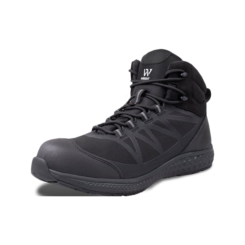 Wright-Supreme Hiker 2 | Securadeal Black hiking boot with laces, padded collar, and rugged tread, shown at a slight angle to highlight side and toe grip.