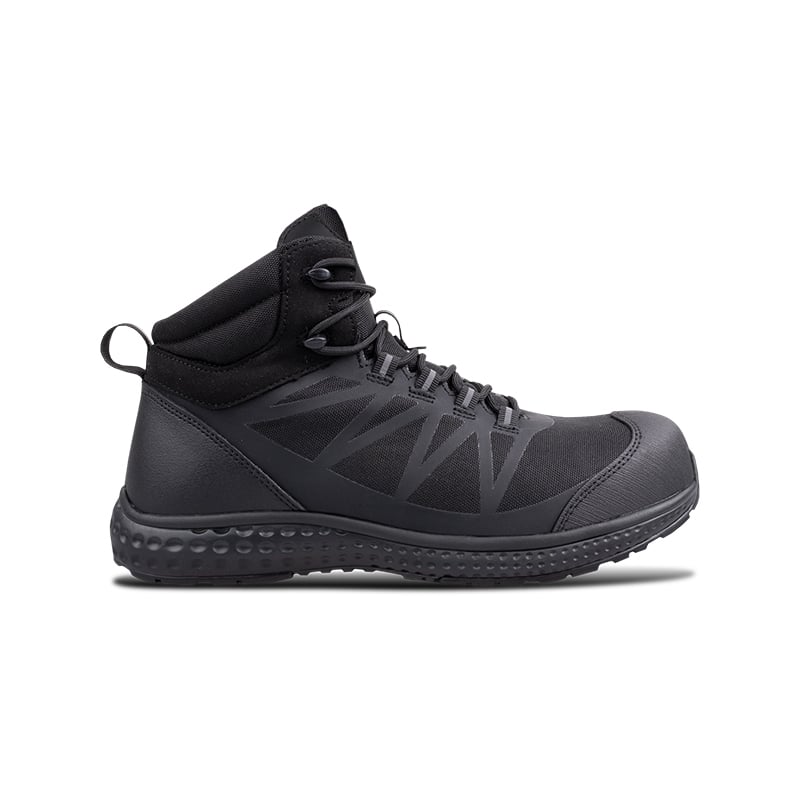 Wright-Supreme Hiker 4 | Securadeal Black ankle-hiking boot with padded collar, laces, and textured outsole viewed from the side.