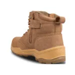 Wright-Voyager Tan 5 | Securadeal Tan Leather Hiking Boot with a Chunky Tan Sole Viewed from the Back left Showing a Pull Tab and Side Zipper Detail