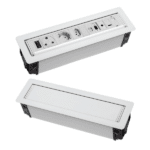 admin-ajax | Securadeal White Recessed Floor Power Module with Two European Schuko Outlets and Usb Ports shown Extended and Closed