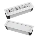 admin-ajax | Securadeal White Recessed Floor Power Module with Two European Schuko Outlets and Usb Ports shown Extended and Closed