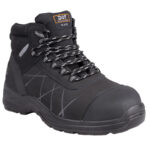 Black Hiking Boot with Gray Stitching and Chunky Tread Laced Up for Outdoor Use model Blaze