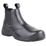 Black Leather Chelsea style Work Boot with Elastic Side Panels and Pull Tabs on the Front and Back
