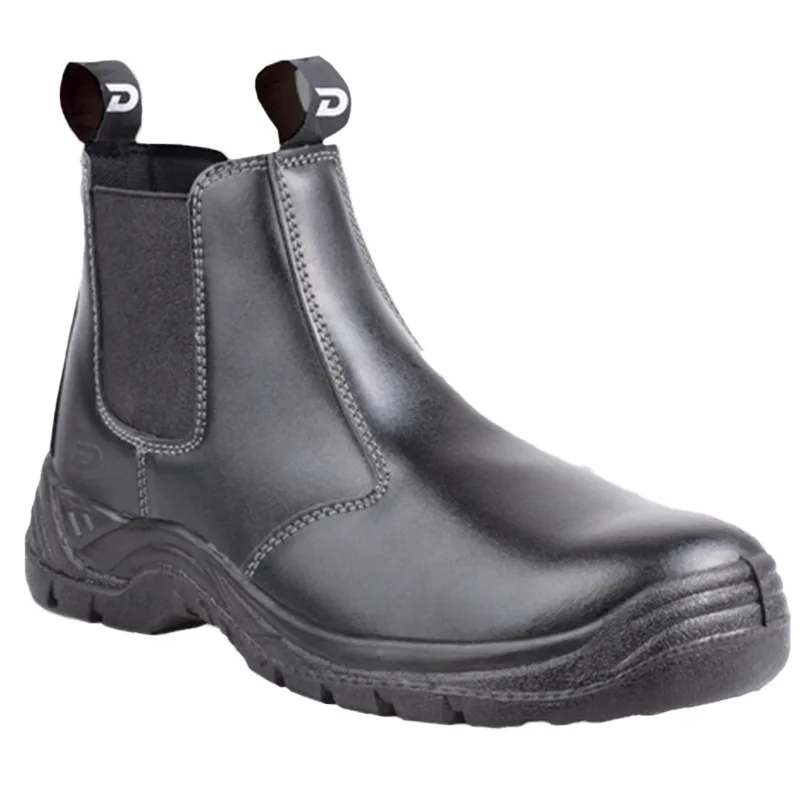 Black Leather Chelsea style Work Boot with Elastic Side Panels and Pull Tabs on the Front and Back