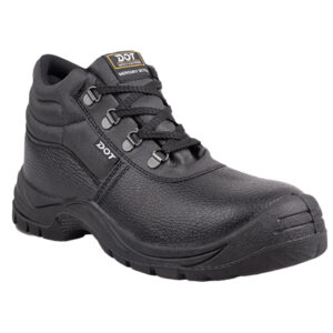 Black durable safety boot with thick tread and metal eyelets, brand DOT on side and tongue label showing 'Mercury Ultra' or similar.