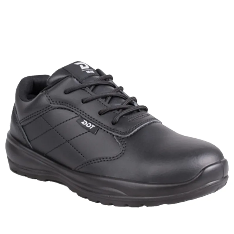 Black Leather Lace up Work Shoe with Padded Collar and Rugged Sole