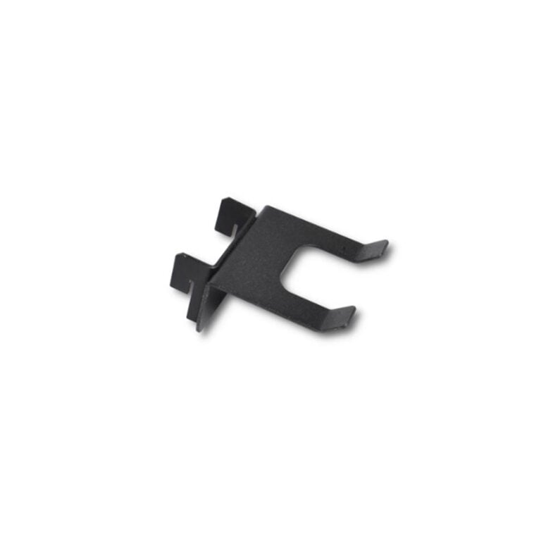 Black metal mounting clip with a U-shaped fork and two side tabs.