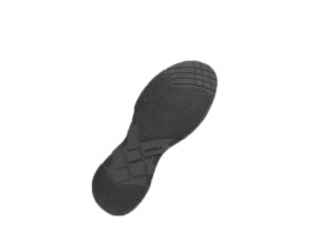 1 | Securadeal Bottom view of a black athletic shoe sole with textured tread for grip.