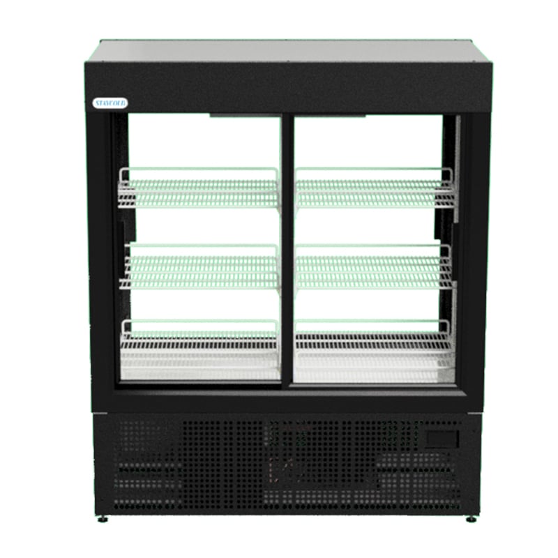 1 | Securadeal Black Double door Refrigerated Display Case with Three Wire Shelves Per Side for Displaying Chilled Foods empty