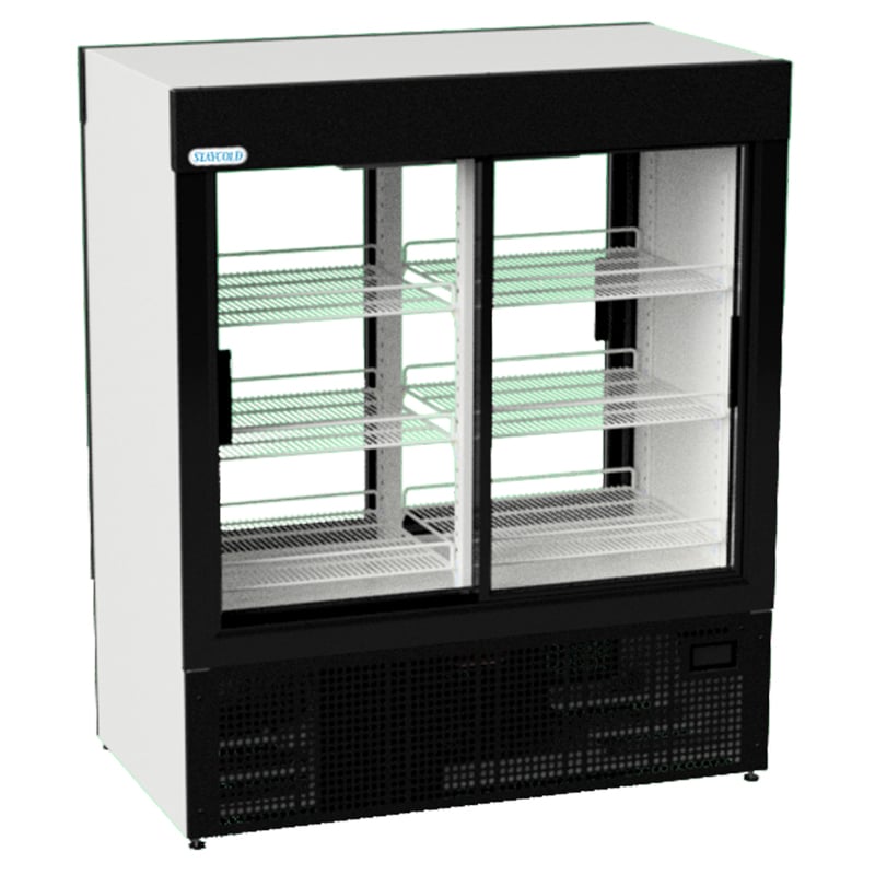 2 | Securadeal Two door Glass front Merchandiser Refrigerator with Adjustable Metal Shelves and a Black Base Frame