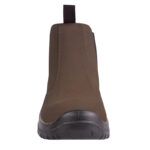2 | Securadeal Front View of a Brown Leather Pull on Boot with a Black Sole and Visible Stitching Details