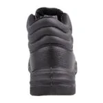 Black Leather Ankle Boot Viewed from the Back Showing a Padded Collar and Chunky Sole