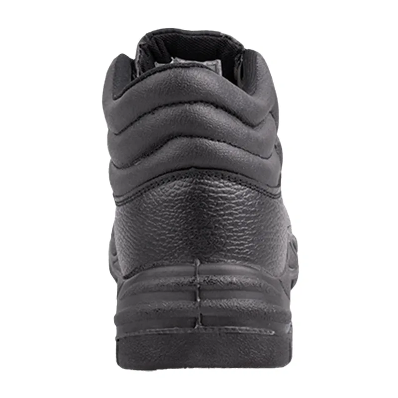 Black Leather Ankle Boot Viewed from the Back Showing a Padded Collar and Chunky Sole