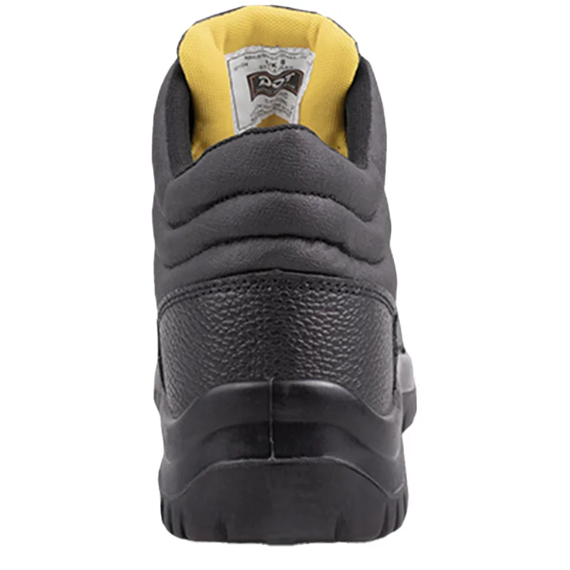 Rear View of a Blackgray Boot with a Padded Yellow Collar Showing the Heel and Sole Details sturdy Outdoorshoe