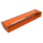 2 | Securadeal Orange Metal Drill Guidejig with a Perforated Base and a Sliding Ruler for Precise Hole Spacing and Measurements
