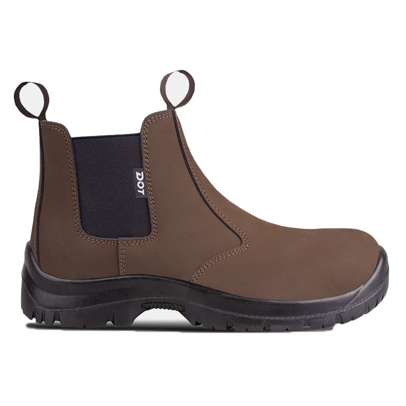 3 | Securadeal Brown Ankle Boot with Black Elastic Side Panel and Rugged Treaded Sole Pull Tabs at Front and Back
