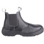 Black Leather Work Boot with Elastic Side Panels and Rugged Tread Sole Chelsea style Safety Boot