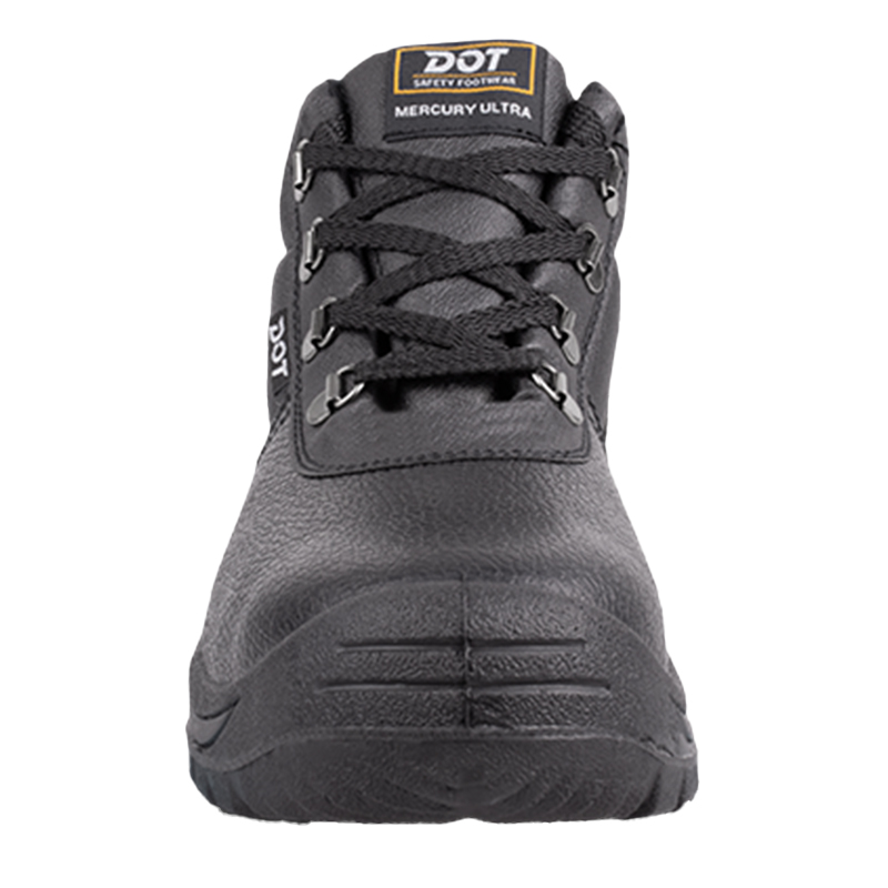 3 | Securadeal Front View of a Gray Dot Mercury Ultra Safety Boot with Black Laces Showing Reinforced Toe and Treaded Sole