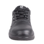 Front View of a Black Leather Work Boot with Laces and a Reinforced Toe Cap for Safetywear Safety Footwear