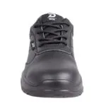 Front View of a Black Leather Work Boot with Laces and a Reinforced Toe Cap for Safetywear Safety Footwear