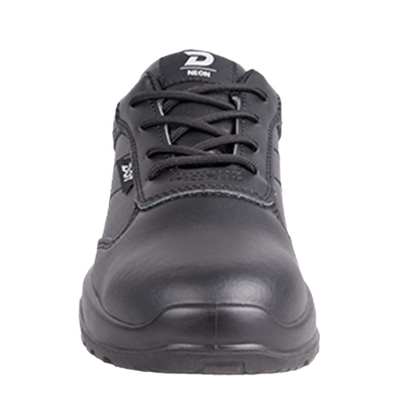 3 | Securadeal Front View of a Black Leather Work Boot with Laces and a Reinforced Toe Cap for Safetywear Safety Footwear