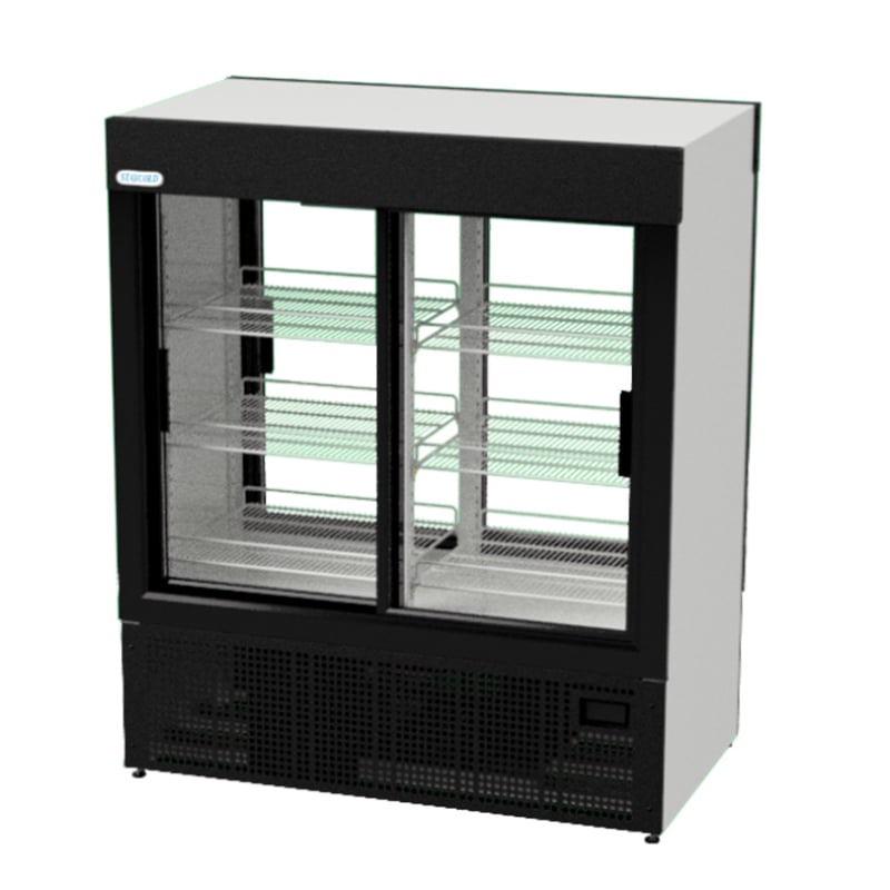 3 | Securadeal Glass front Refrigerated Display Case with Two Sliding Doors and Multiple Wire Shelves Inside