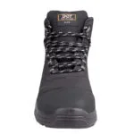 3 | Securadeal Front View of a Black Safety Boot with Round Patterned Laces and a Padded Tongue Labeled Dot Blaze construction Footwear