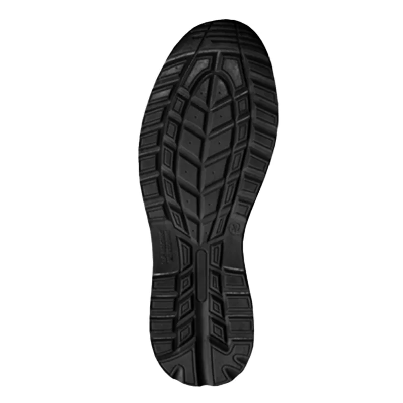 Black Rubber Shoe Sole with Deep Tread Designed for Traction and Grip on Outdoors Surfaces