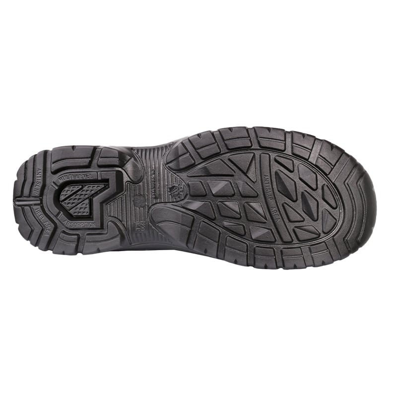 4 | Securadeal Bottom of a Black Rugged Shoe Sole with Aggressive Multidirectional Tread for Traction on Uneven Terrain