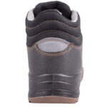 4 | Securadeal Rear View of a Black Hiking Boot with Brown Sole and Tan Stitching Showing Padded Ankle and Gray Heel Accent