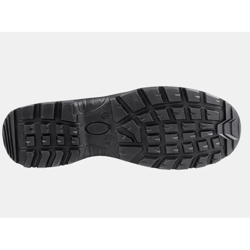 Bottom View of a Black Rubber Shoe Sole with Rugged Tread for Traction