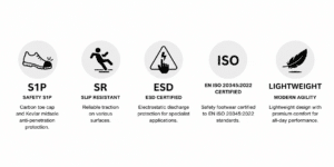 4a9a2b49-f15a-498f-9c1c-802b1e53be07 | Securadeal S1P safety shoe feature: carbon toe cap and Kevlar midsole anti-penetration protection.