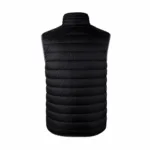 Back View of a Black Quilted Puffer Vest with a Stand up Collar Sleeveless Silhouette