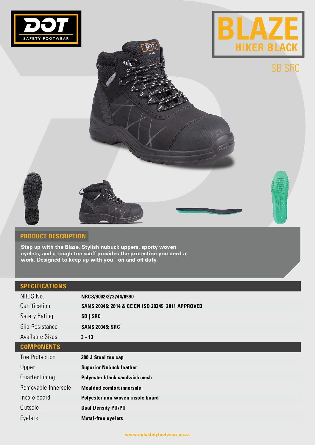 DOT-Blaze-Hiker-Black-Spec-Sheet | Securadeal