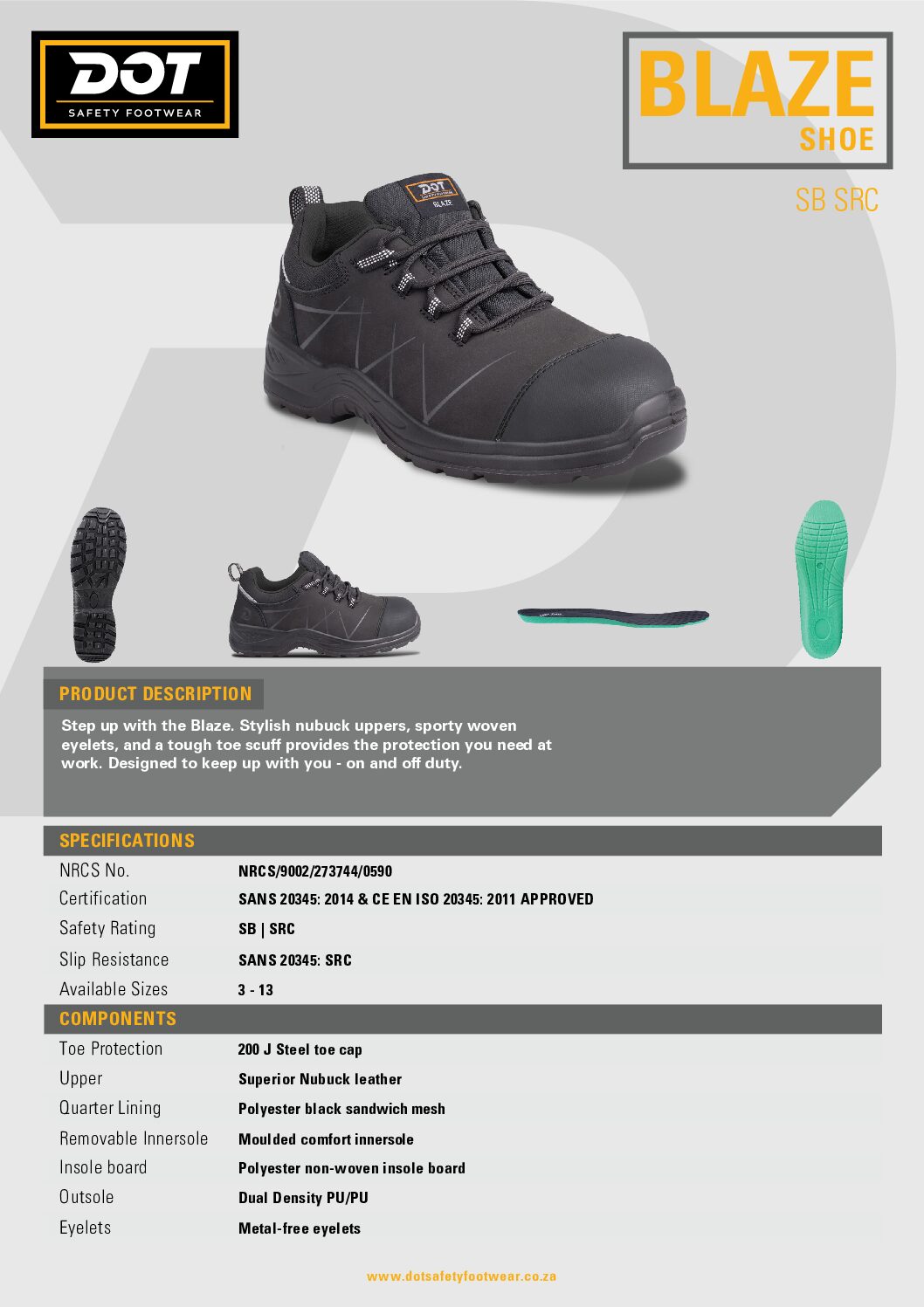DOT-Blaze-Shoe-Spec-Sheet | Securadeal