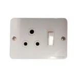 White Plastic Wall Plate with Three Round Socket Outlets and a Vertical Rocker Switch redisson Brand