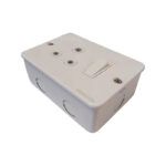 E11070 - 2 | Securadeal White Plastic Surface mounted Electrical Outlet Box with Three Round Sockets and a Rocker Switch